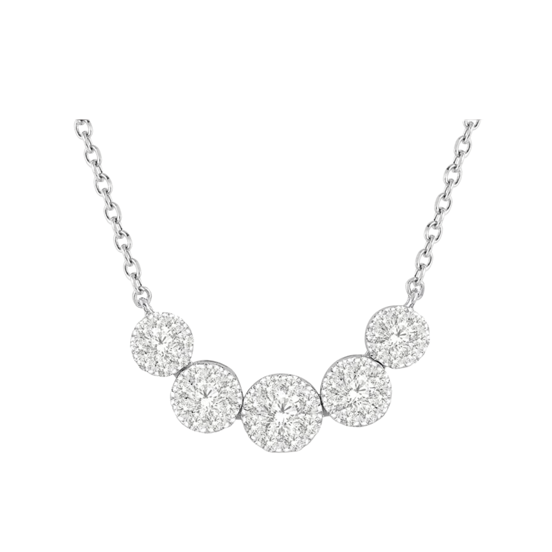5 Graduated Diamond Cluster Necklace in White Gold