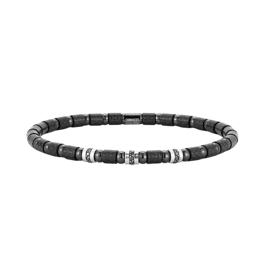 Men's Carbonio Stretch Bracelet with White Gold and Diamond Beads