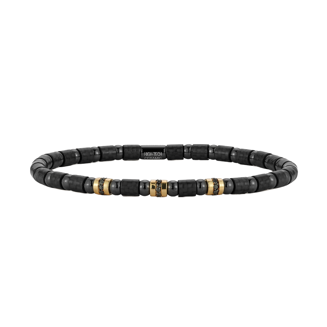 Men's Carbonio Stretch Bracelet with Yellow Gold and Diamonds
