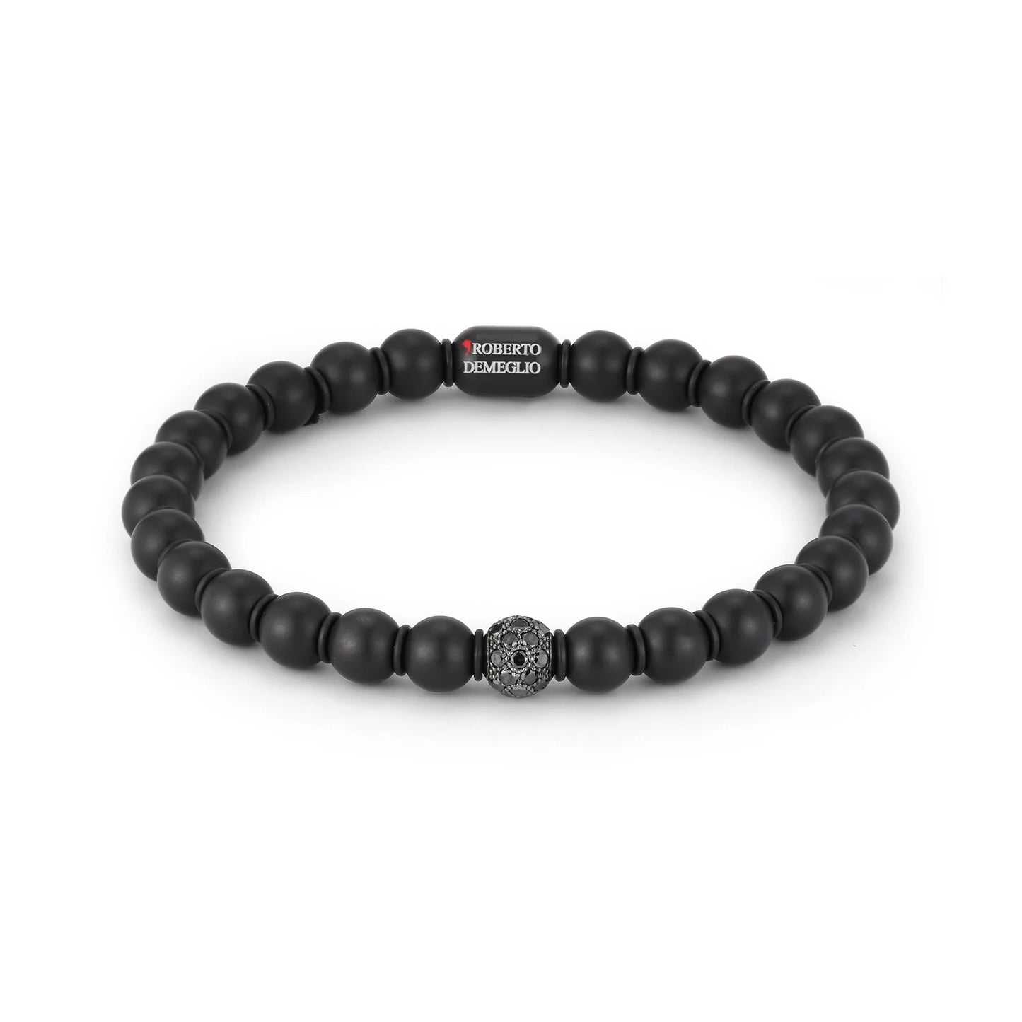 Men's Sfera Black Ceramic Bead Stretch Bracelet with Diamond Bead