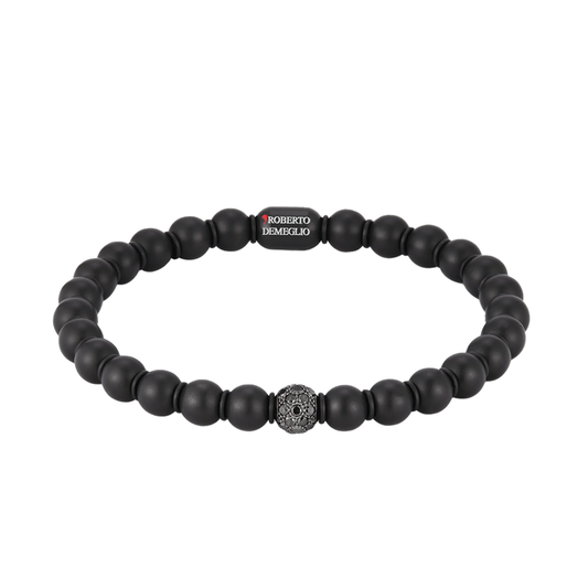 Men's Matte Black Ceramic Rondelle Stretch Bracelet