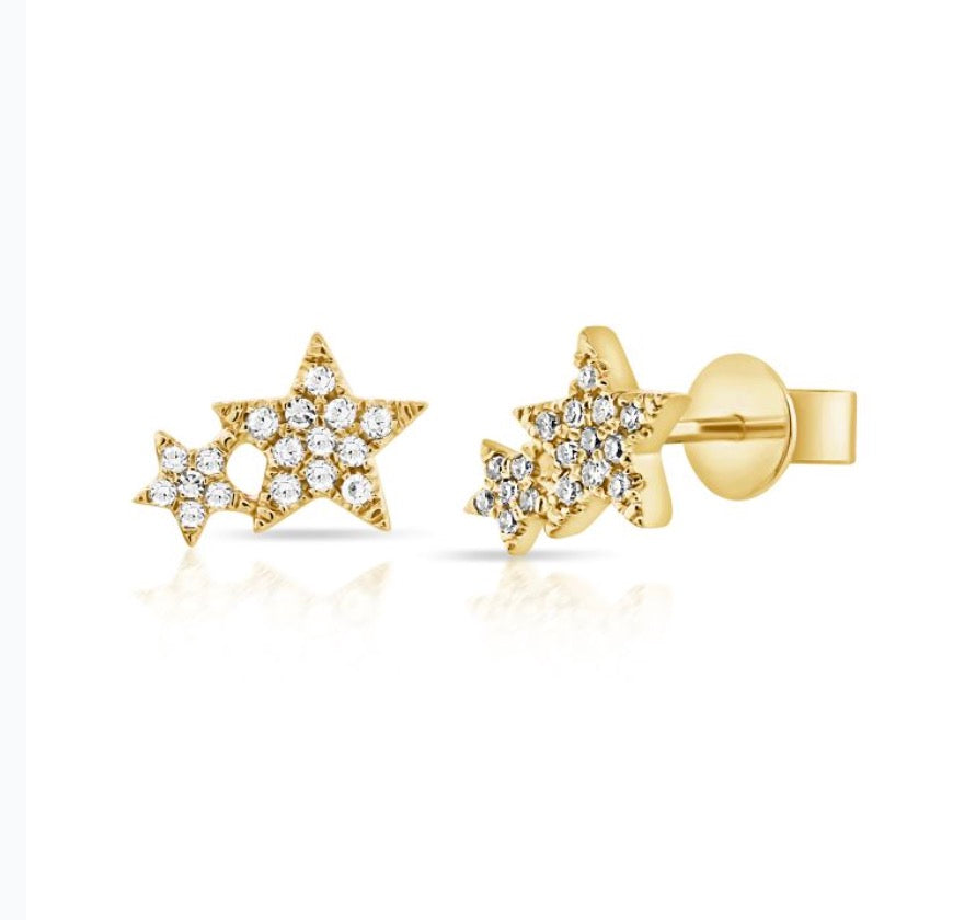 Diamond Double Star Stud Earrings