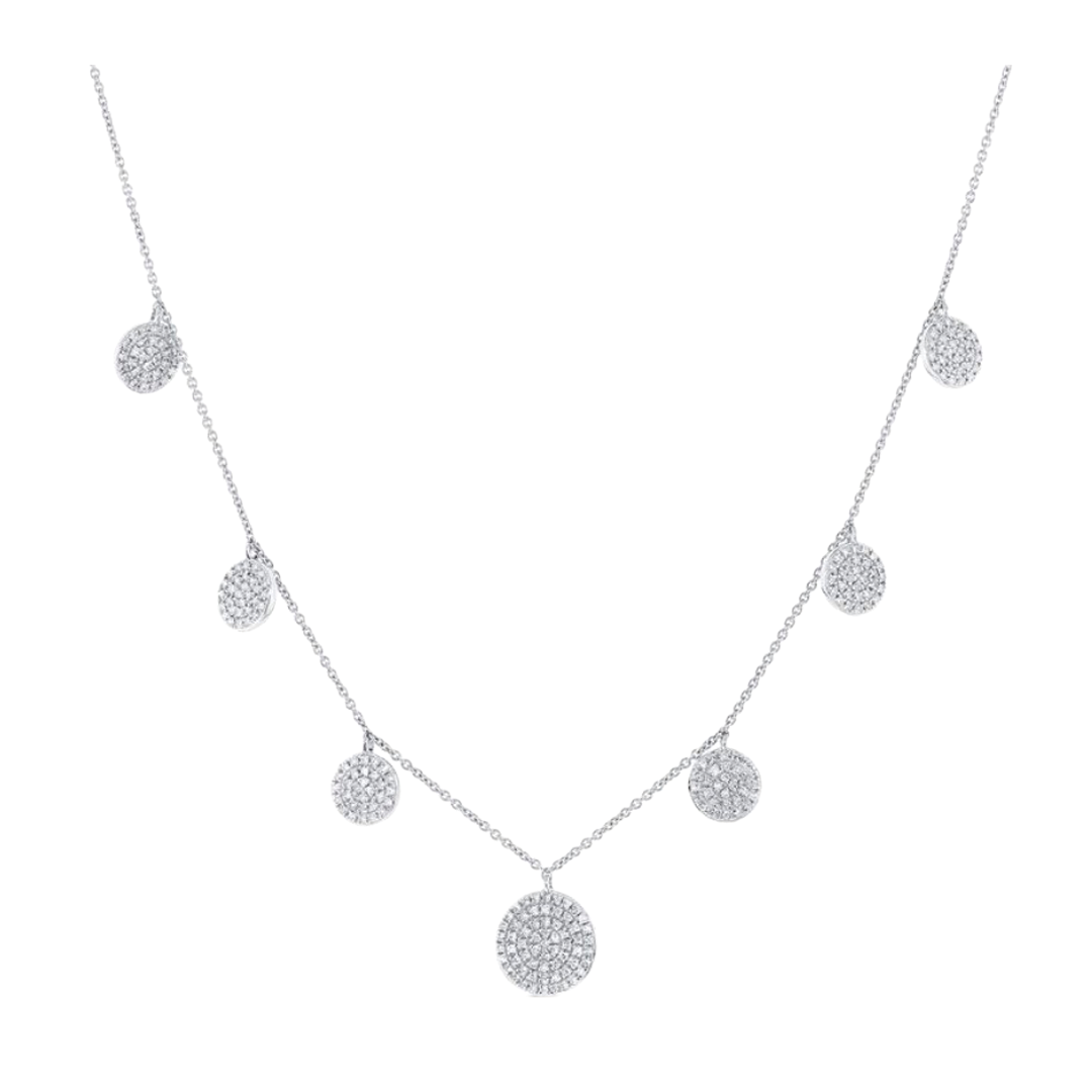 Dangle Diamond Disc Necklace in White Gold