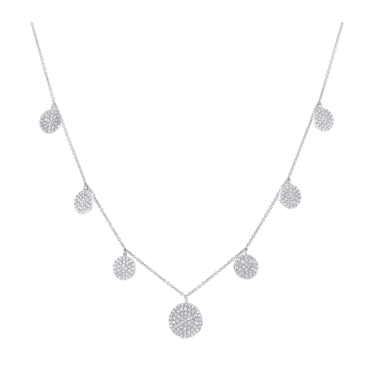 Dangle Diamond Disc Necklace in White Gold