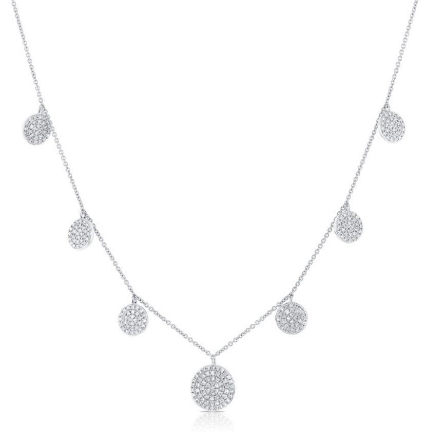 Dangle Diamond Disc Necklace in White Gold