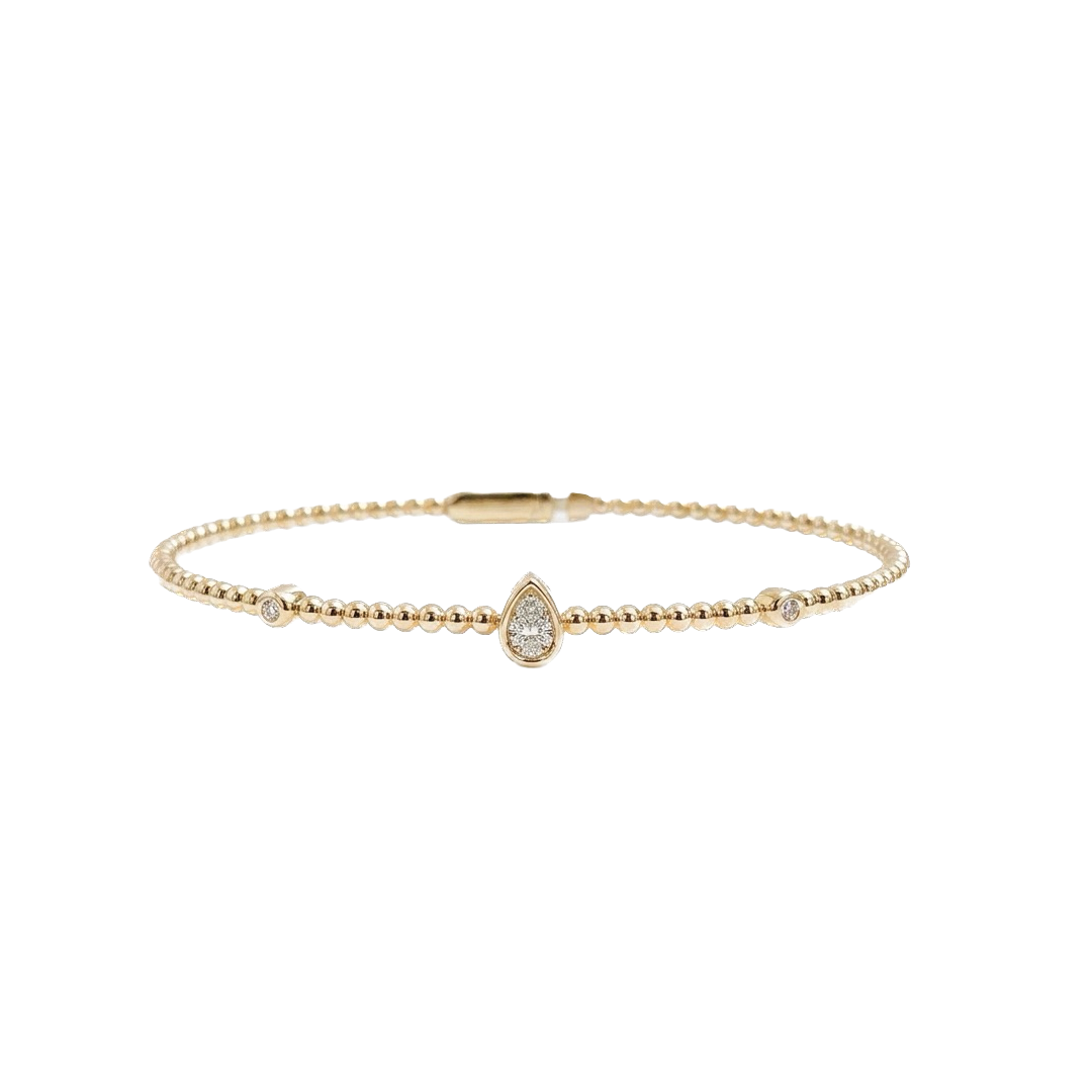 Diamond and Flex Bead Bangle in Yellow Gold