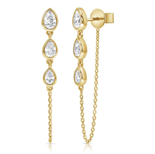 Bezel Set Pear Shaped Diamond Chain Earrings