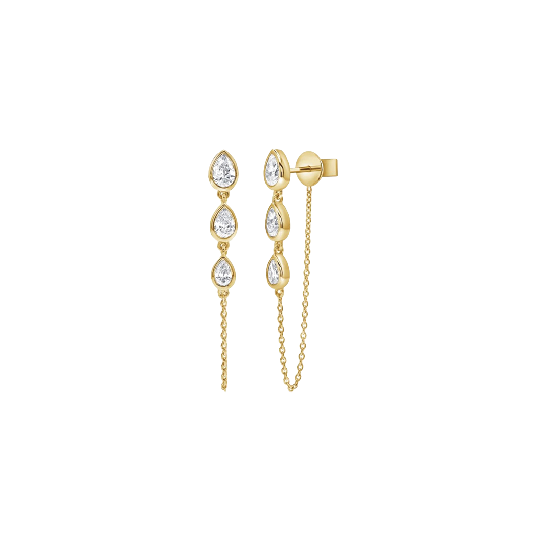 Bezel Set Pear Shaped Diamond Chain Earrings