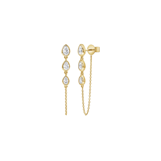 Bezel Set Pear Shaped Diamond Chain Earrings