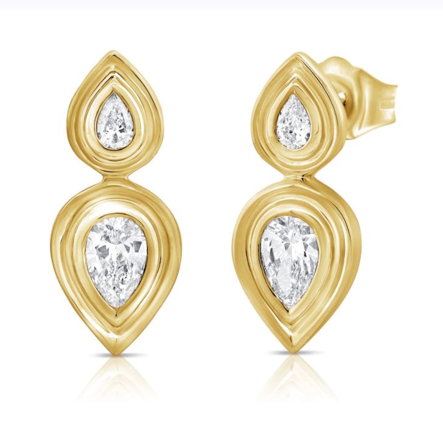 Double Bezel Set Pear Shaped Diamond Stud Earrings