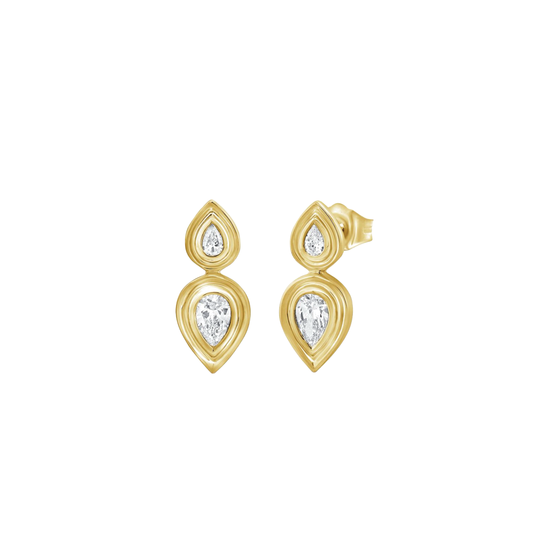 Double Bezel Set Pear Shaped Diamond Stud Earrings