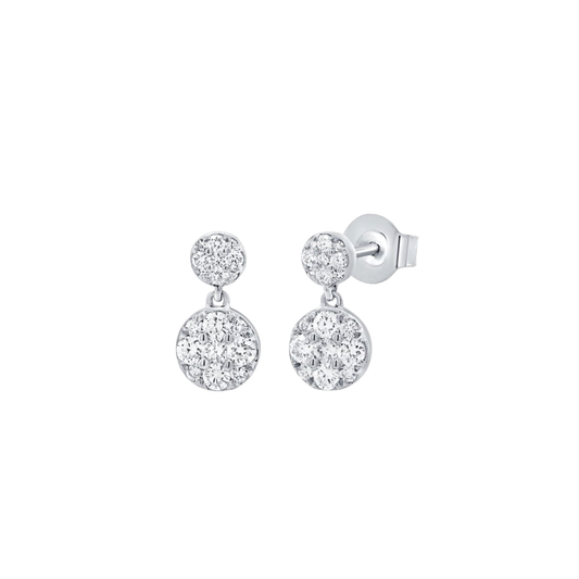 Double Diamond Disc Drop Earrings in White Gold