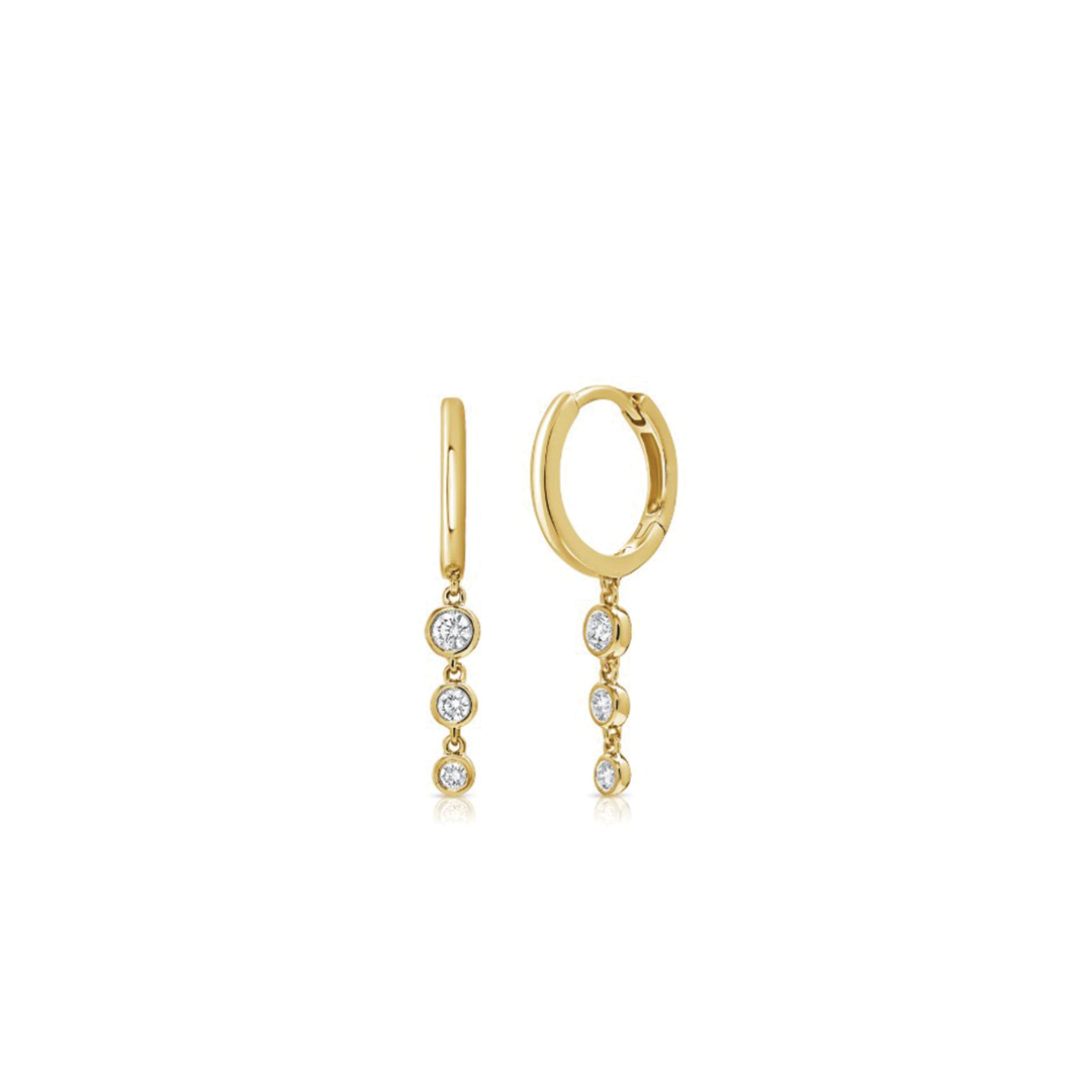 3 Tier Diamond Drop Huggie Hoop Earrings in 14K Yellow Gold