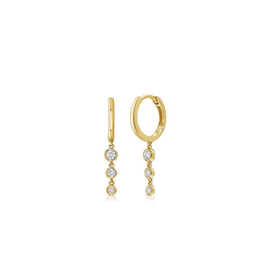 3 Tier Diamond Drop Huggie Hoop Earrings in 14K Yellow Gold