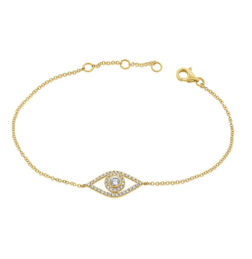 Diamond Evil Eye Bracelet in Yellow Gold