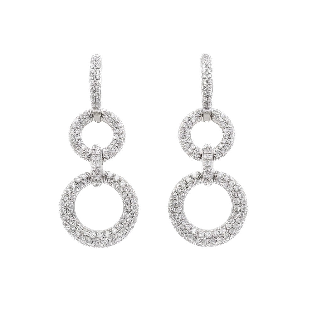 Diamond Drop Circle Earrings in White Gold