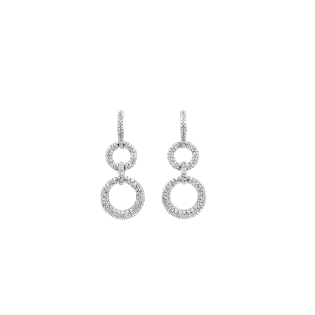 Diamond Drop Circle Earrings in White Gold