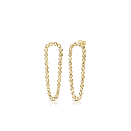 Chain Hoop Earrings with Round Bezel Set Diamonds