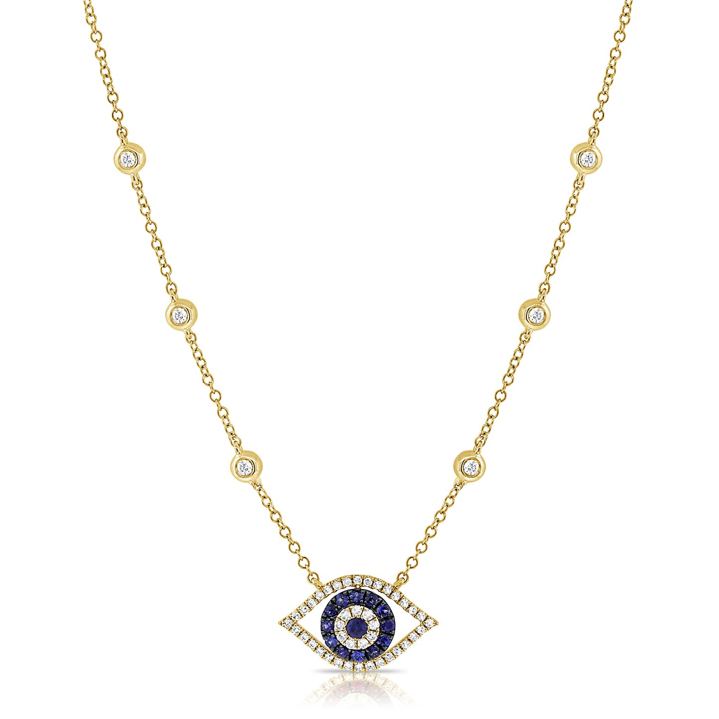 Blue Sapphire & Diamond Evil Eye Necklace in Yellow Gold