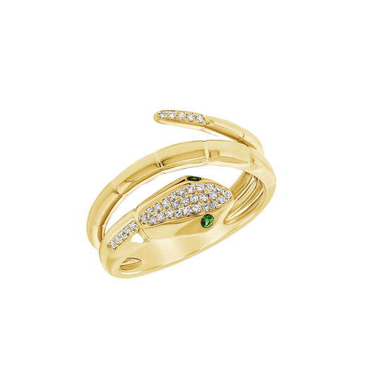 Snake Wrap Ring with Diamonds and Tsavorite