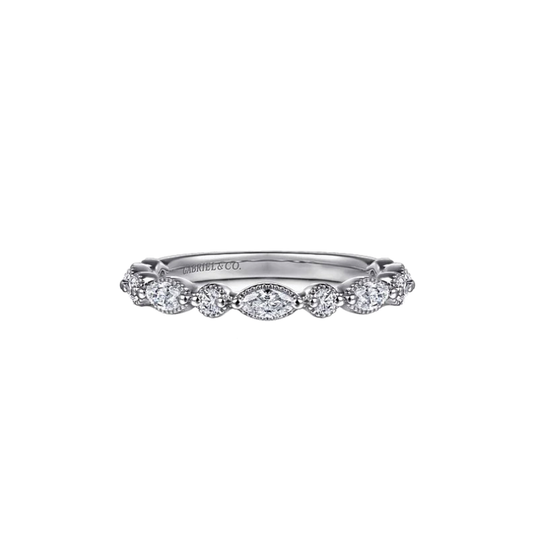 'Esperanza' Vintage Inspired Marquise and Round Diamond Band