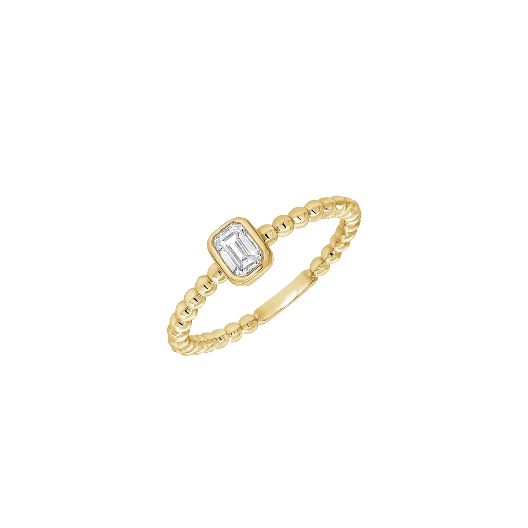 Emerald Cut Diamond Ring with Beaded Detail
