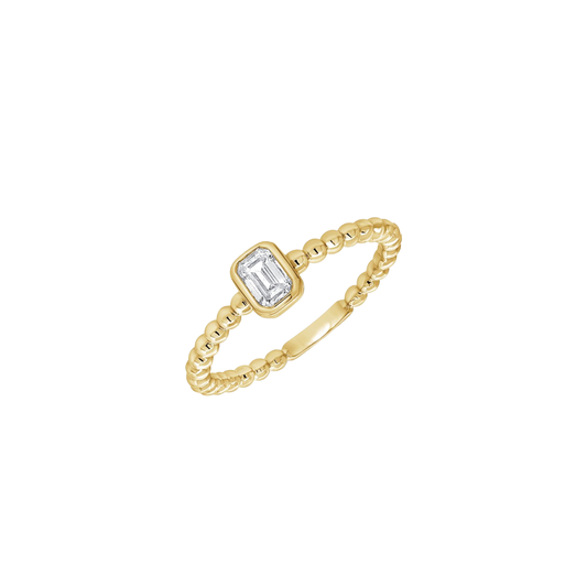 Emerald Cut Diamond Ring with Beaded Detail