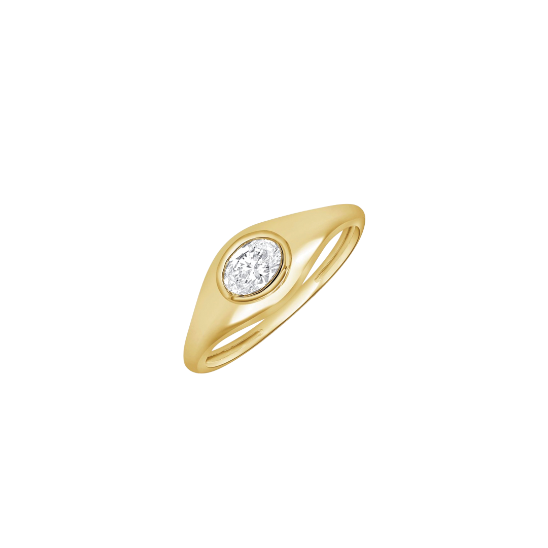 Oval Diamond Signet Pinky Ring