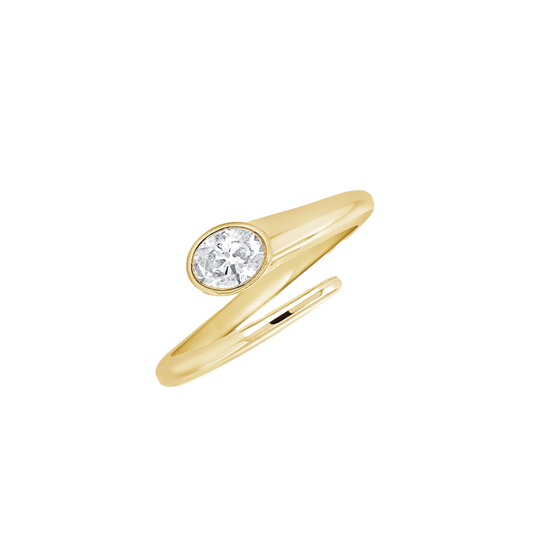Open Wrap Ring with Bezel Set Oval Shaped Diamond in 14K Yellow Gold