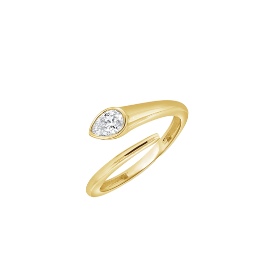 Open Wrap Rings with Bezel Set Pear Shaped Diamond in 14K Yellow Gold