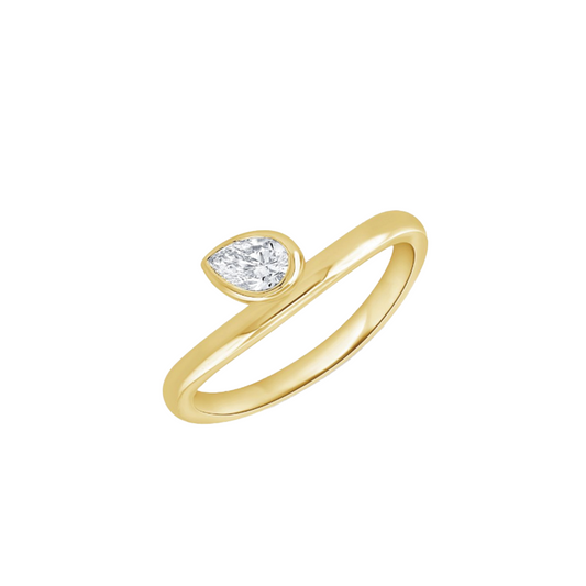 Offset Bezel Set Pear Shaped Diamond Ring in 14K Yellow Gold