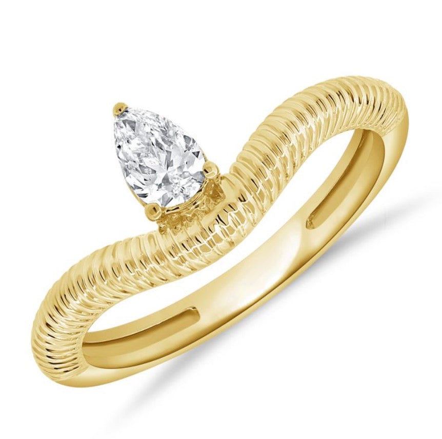 Fluted Curved Band with Pear Shaped Diamond