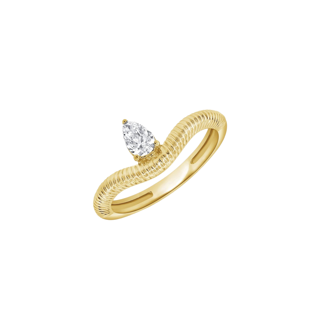 Fluted Curved Band with Pear Shaped Diamond