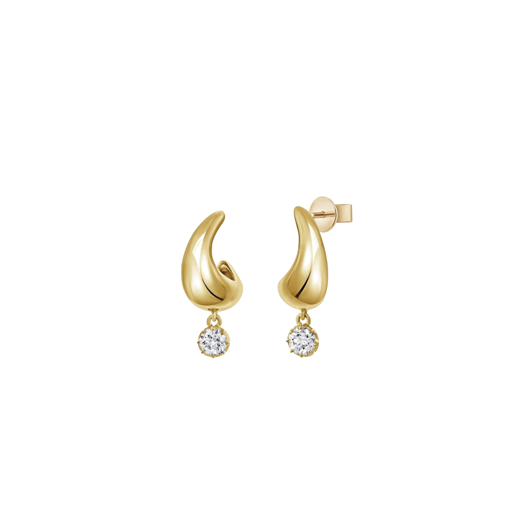 Polished J Hooped Dangle Earrings with Diamonds