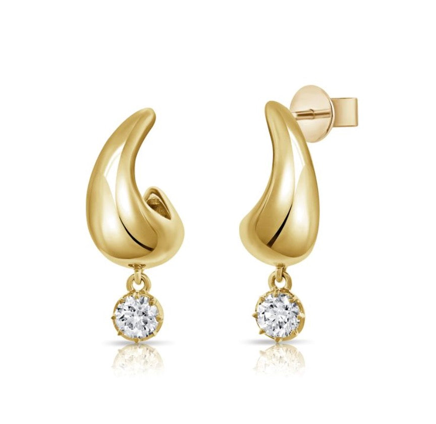 Polished J Hooped Dangle Earrings with Diamonds