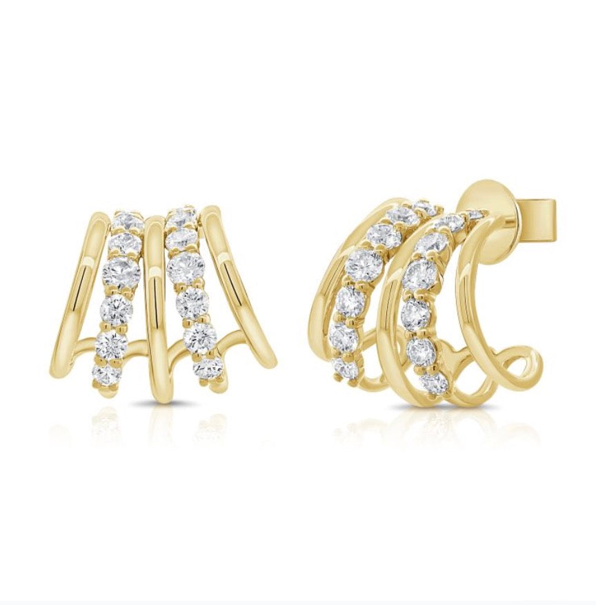 5-Row Diamond Hoop Earrings in Yellow Gold