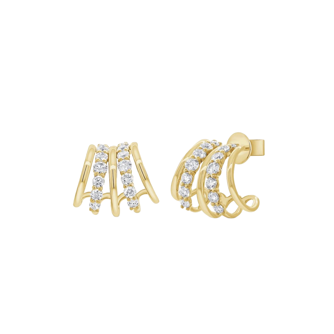 5-Row Diamond Hoop Earrings in Yellow Gold