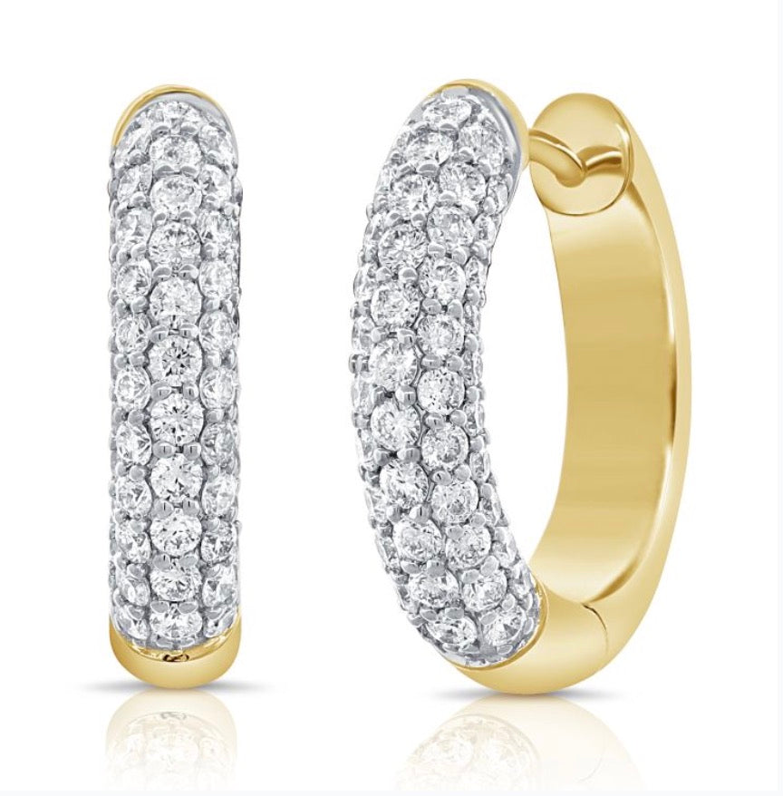 5-Row Diamond Huggie Hoop Earrings in Yellow Gold