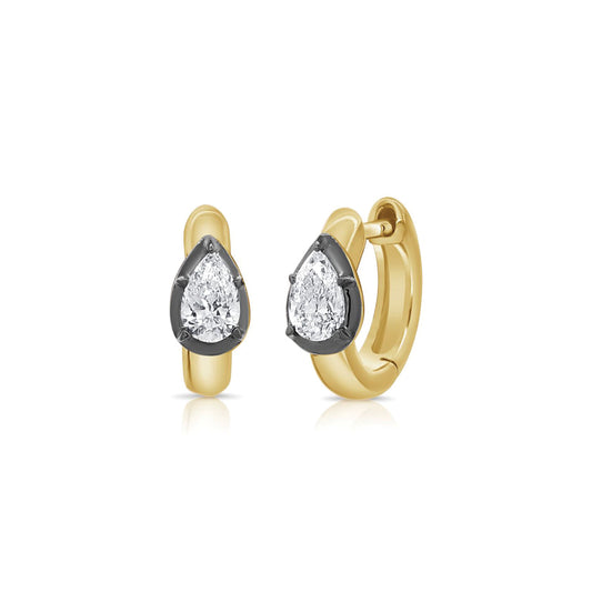Huggie Hoop Earrings with Pear Shaped Diamonds