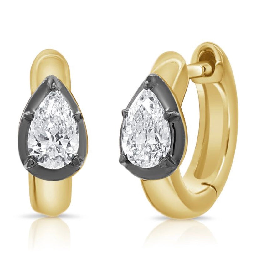 Huggie Hoop Earrings with Pear Shaped Diamonds