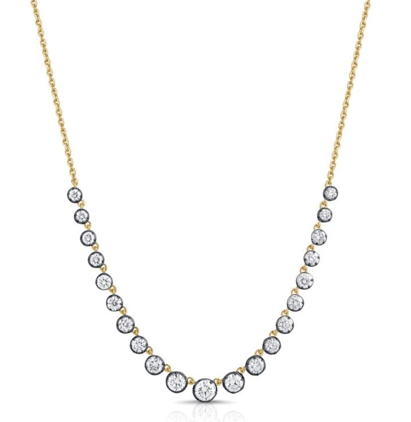 Necklace with Graduated Diamonds Outlined in Black Rhodium