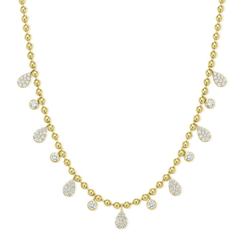 Diamond Teardrop and Bezel Round Diamond Bead Necklace