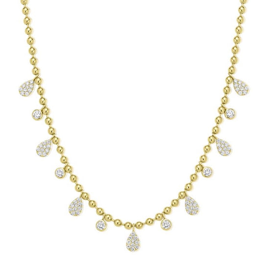 Diamond Teardrop and Bezel Round Diamond Bead Necklace