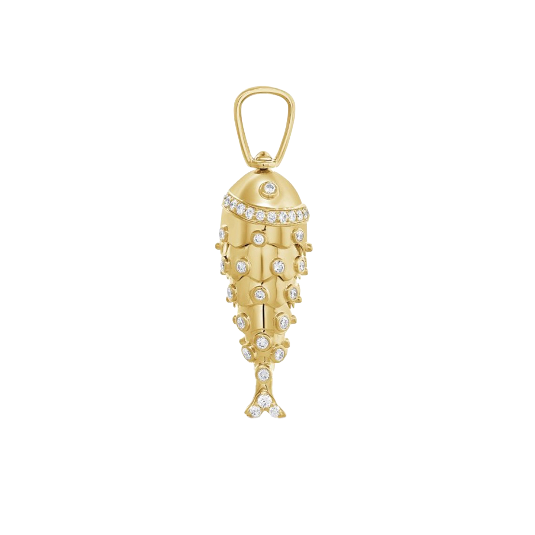 Large Gold Fish Charm with Diamonds