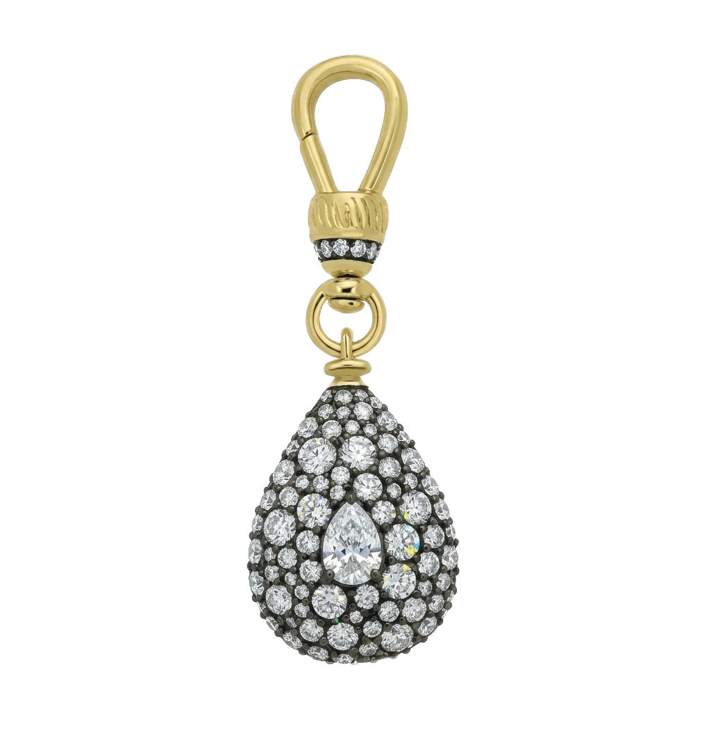 Diamond Teardrop Pendant in Yellow Gold and Black Rhodium