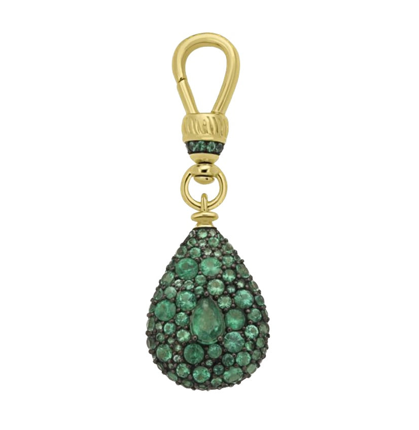 Emerald Teardrop Pendant in Yellow Gold and Black Rhodium