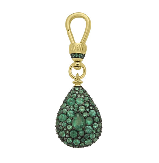 Emerald Teardrop Pendant in Yellow Gold and Black Rhodium
