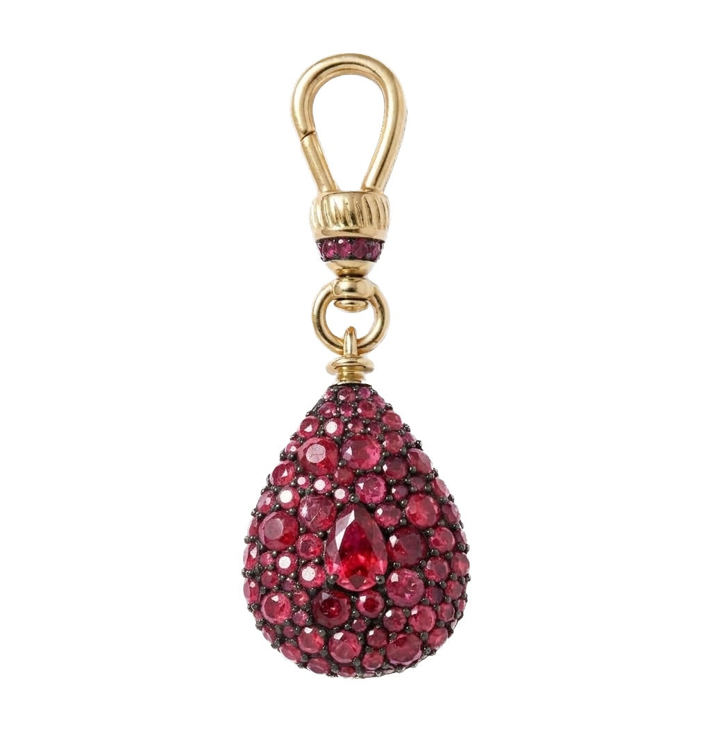 Ruby Teardrop Pendant In Yellow Gold and Black Rhodium