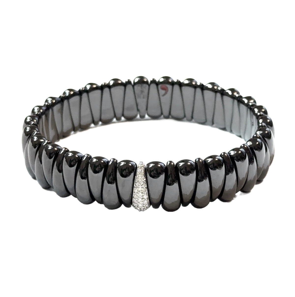 Artiglio Glossy Black Ceramic Stretch Bracelet with Diamond Section