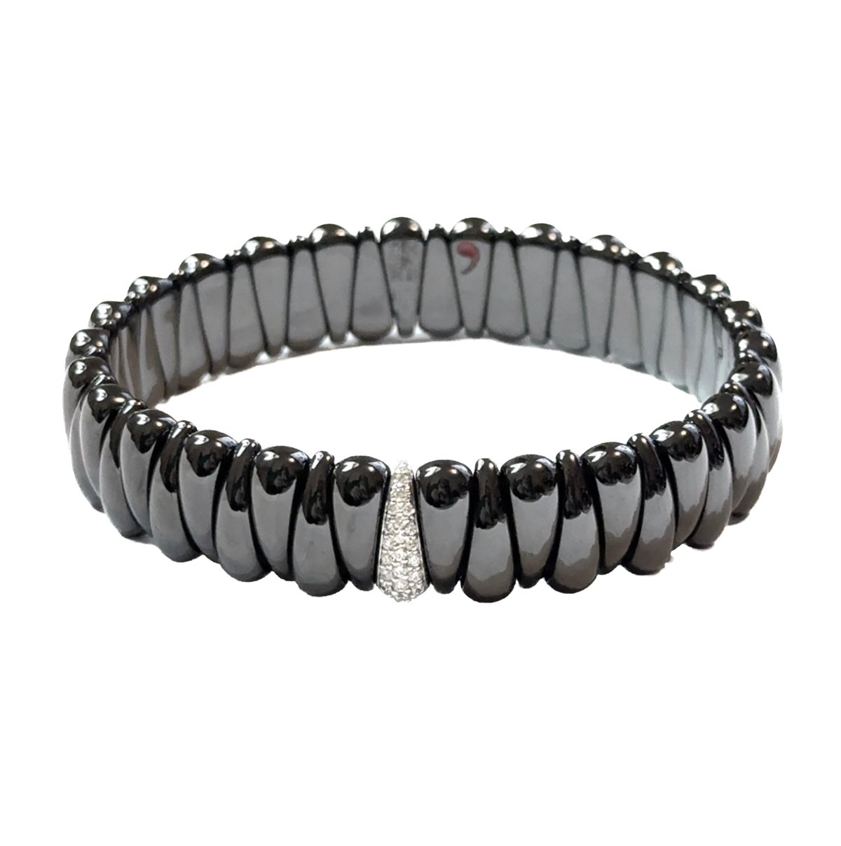 Artiglio Glossy Black Ceramic Stretch Bracelet with Diamond Section